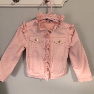 Janie and Jack pink jean jacket with ruffles